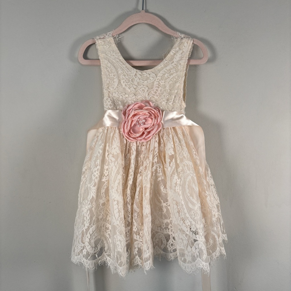 Etsy Flower Girl Dress 2T Ivory Lace with Sash